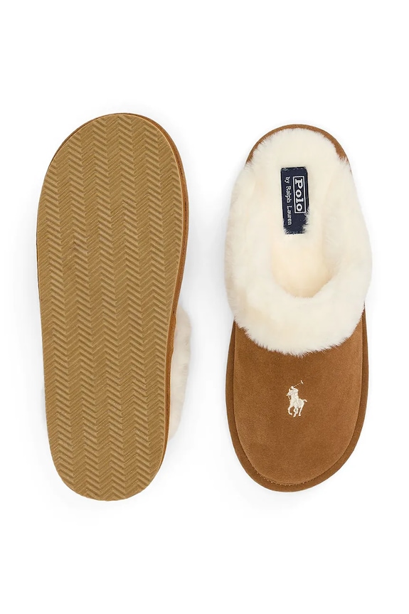 Polo Ralph Lauren kapcie zamszowe Kayleigh Scf brązowy 842P03593001.200