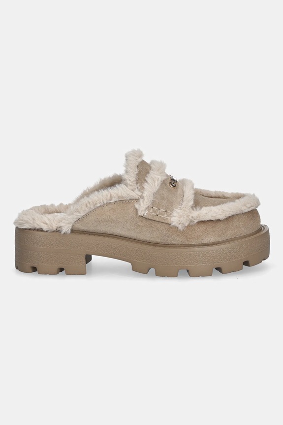 Guess klapki zamszowe YANETA FLFYAT.SUE06.NATU beżowy AW25