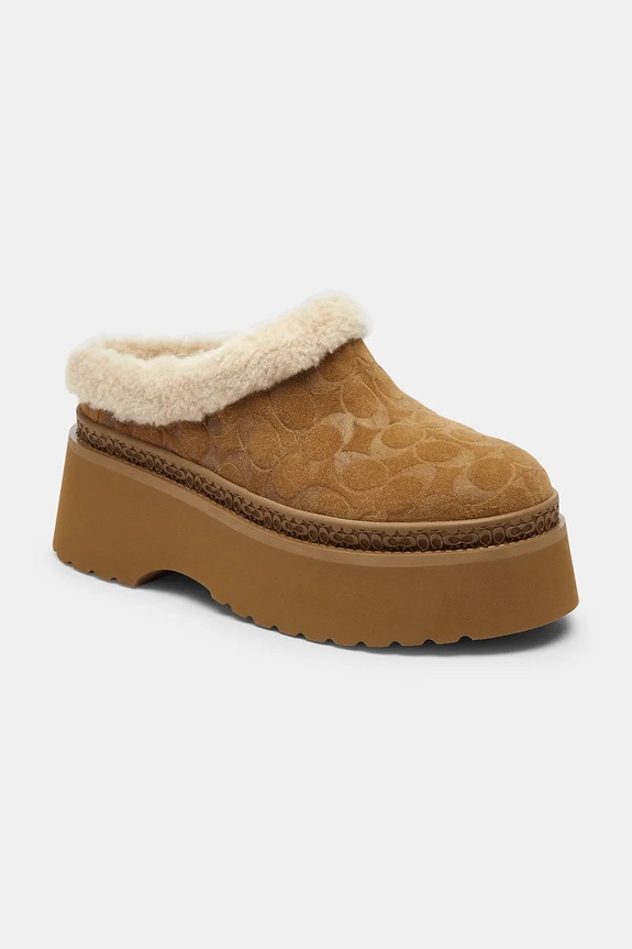 Semišové papuče Coach Cecelia Signature CCO36.TOB béžová AW25