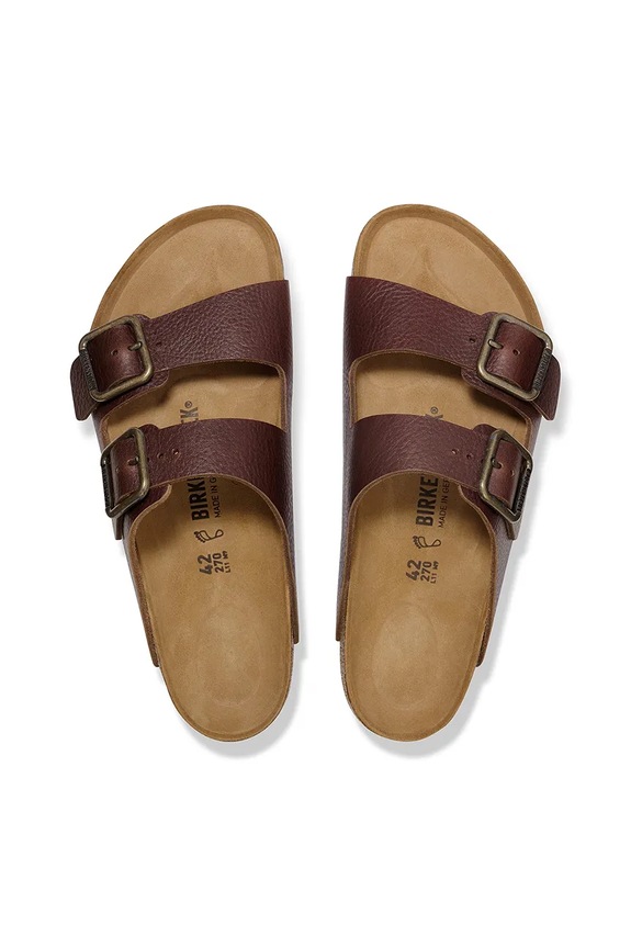 Birkenstock șlapi de piele Arizona Vintage Wood Wire Buckle maro 1030702.Roast
