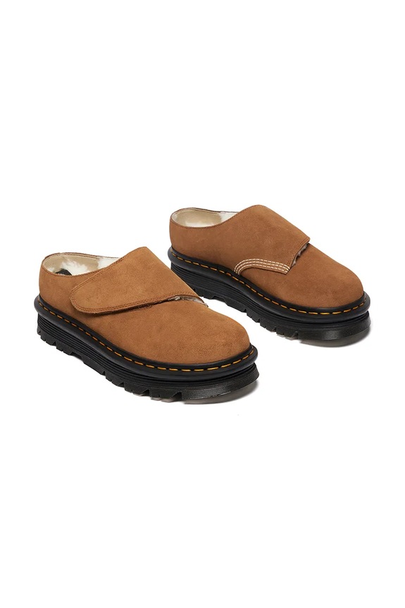 Dr. Martens klapki skórzane ZebZag AnyWair Warm Lined Mule DM41731200 brązowy AW25