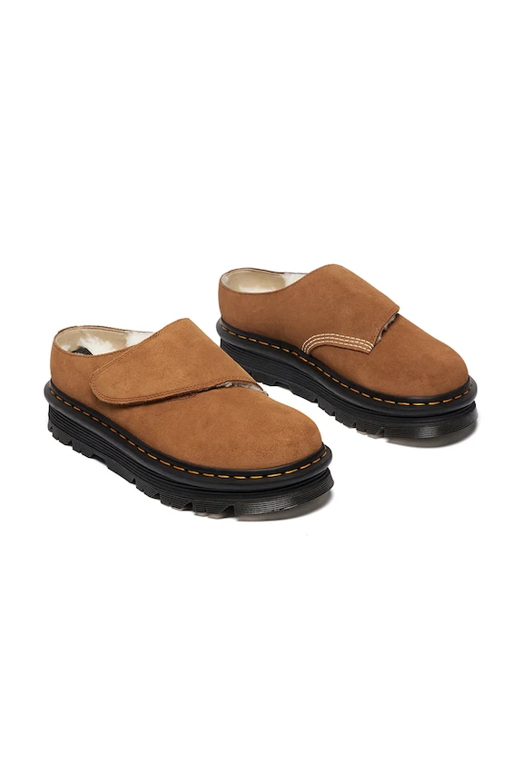 Dr. Martens klapki skórzane ZebZag AnyWair Warm Lined Mule DM41731200 brązowy AW25