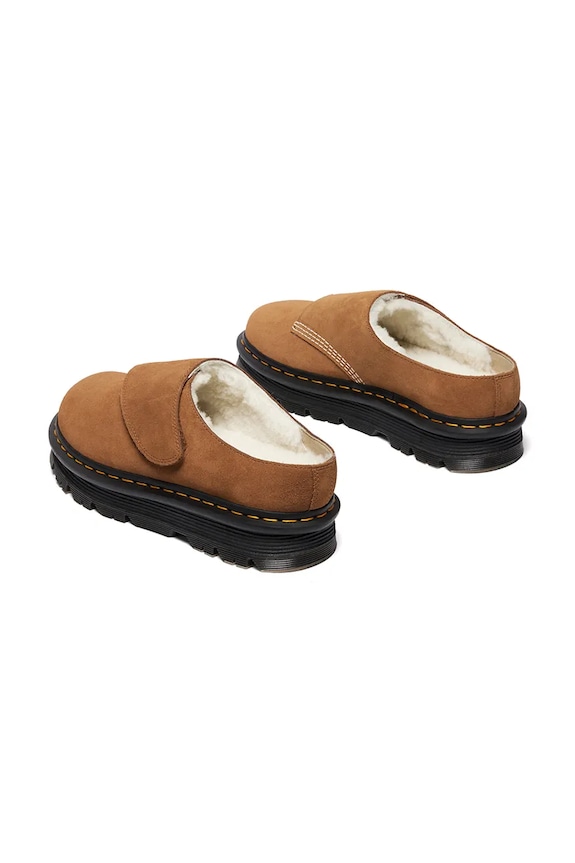 Obuwie Dr. Martens klapki skórzane ZebZag AnyWair Warm Lined Mule DM41731200 brązowy
