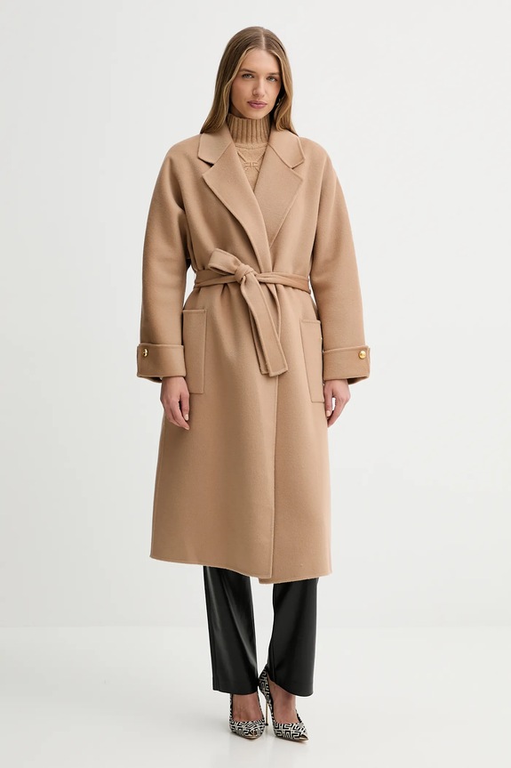 Volnen plašč Elisabetta Franchi CP68D56E2 bež AW25