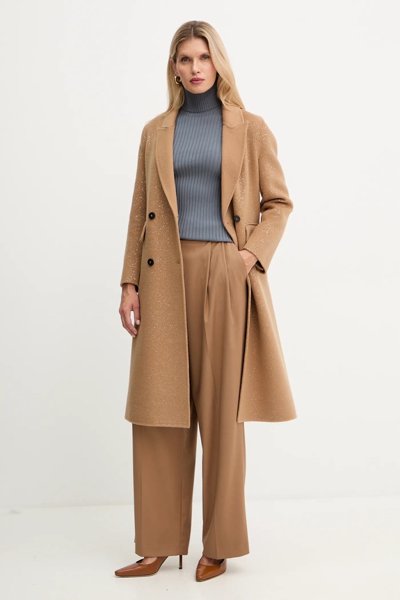 Μάλλινο παλτό Simona Corsellini A25CPCPV0202 καφέ AW25
