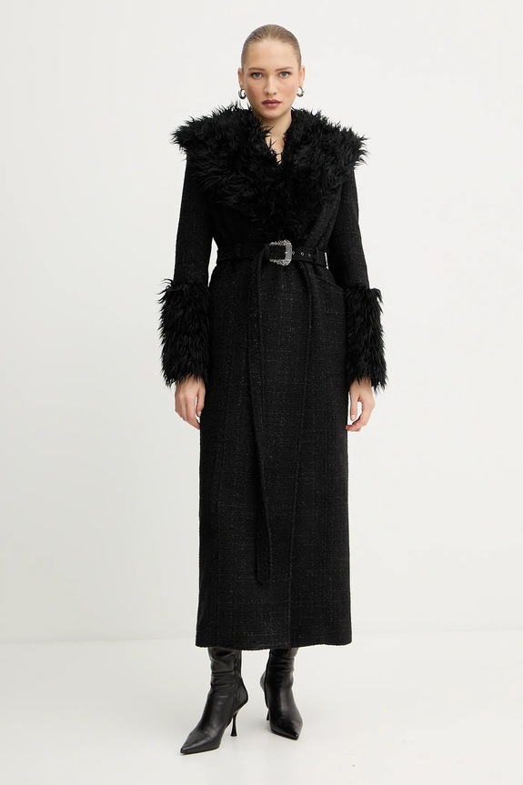 Versace Jeans Couture płaszcz z domieszką wełny bez kaptura czarny 79HAT413.N0539