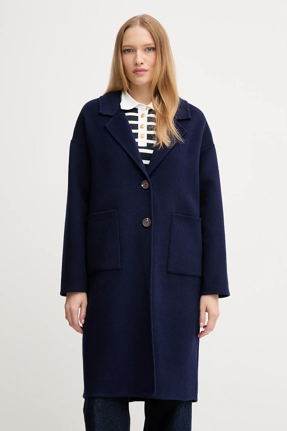 United Colors of Benetton palton de lână necaptusit bleumarin 28F7DN082