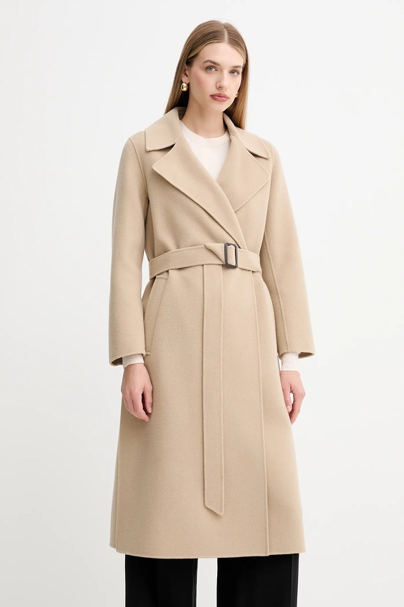 Weekend Max Mara płaszcz wełniany MANU bez kaptura beżowy 2525016021600