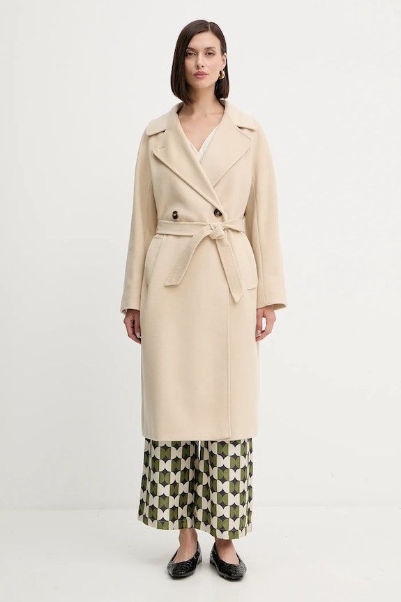 Vlněný kabát Weekend Max Mara RESINA bez kapuce béžová 2525016031600