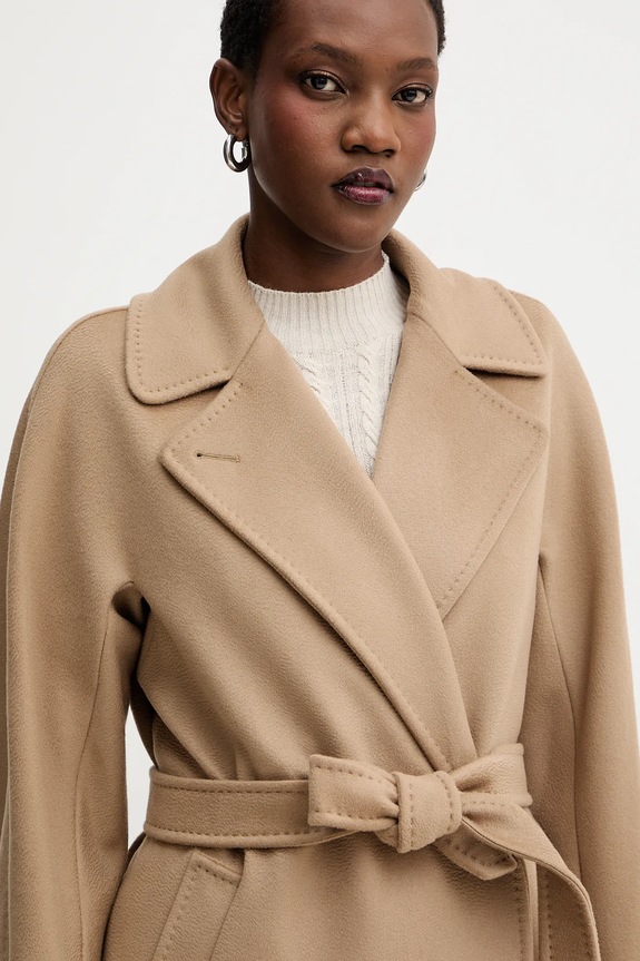 Weekend Max Mara płaszcz wełniany RESINA beżowy 2525016102600