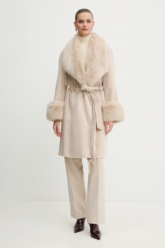 Marciano by Guess płaszcz z dodatkiem wełny LILIANA bez kaptura beżowy 5BGL46.7125A