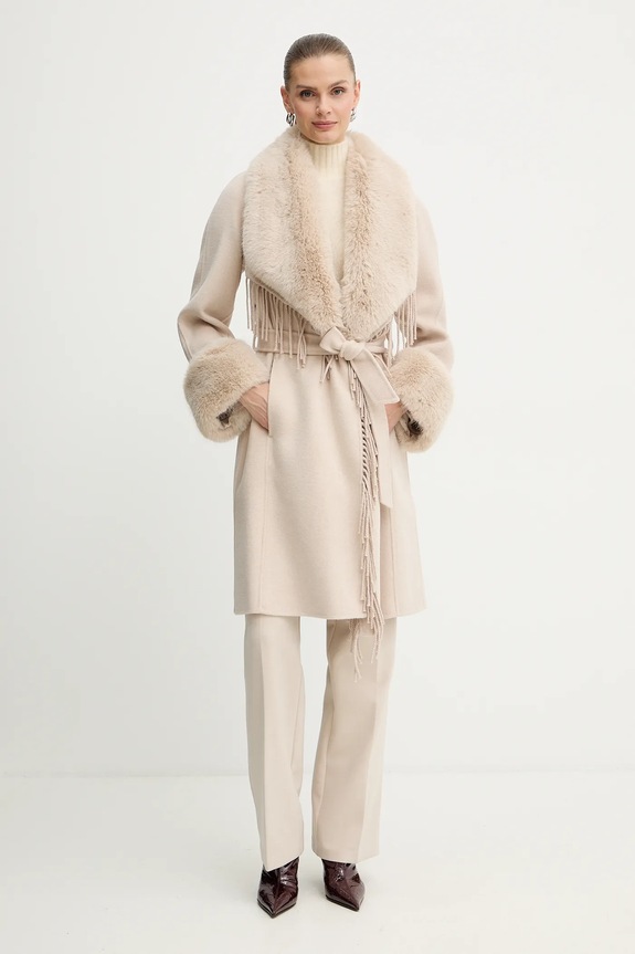 Marciano by Guess płaszcz z dodatkiem wełny LILIANA 5BGL46.7125A beżowy AW25