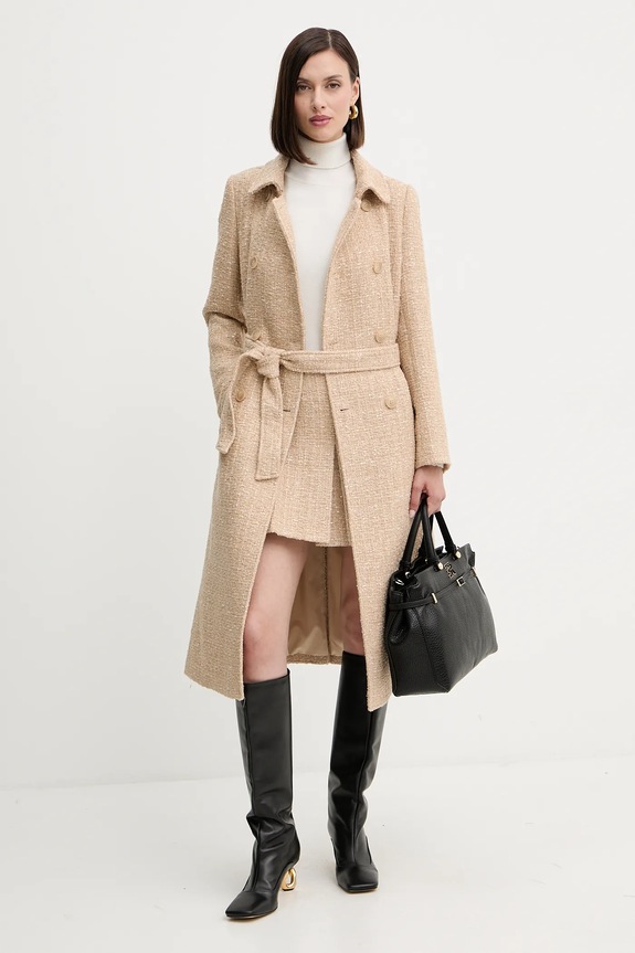 Twinset płaszcz z wełną 252TP2140 beżowy AW25