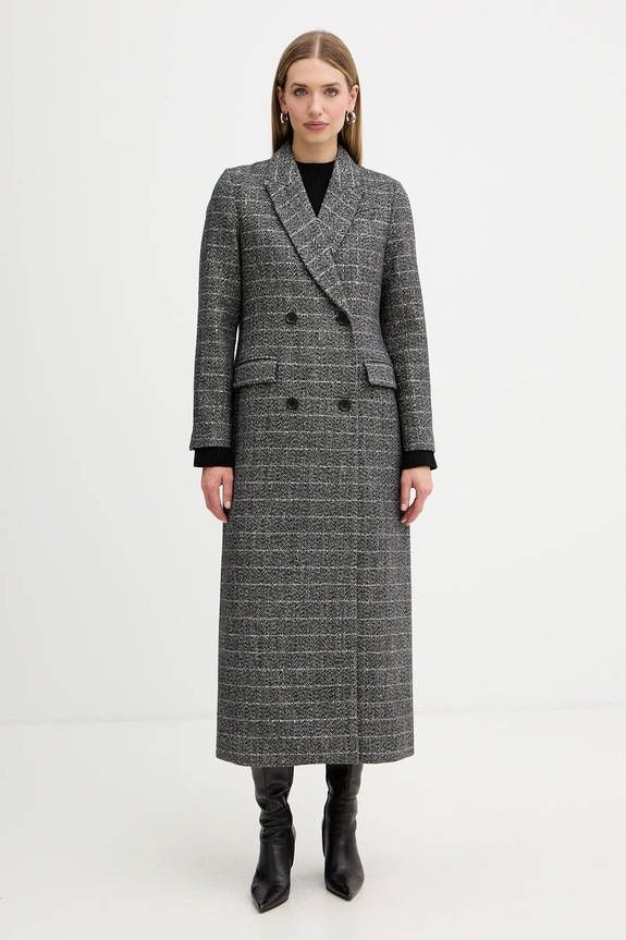 Twinset płaszcz z dodatkiem wełny bez kaptura szary 252TT2041