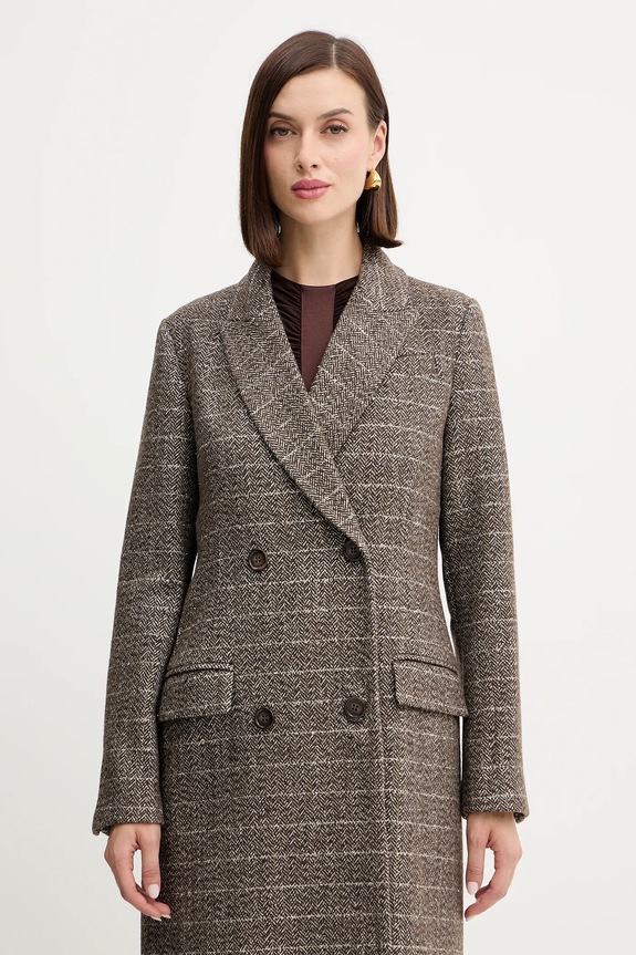 Παλτό με προσθήκη μαλλιού Twinset καφέ 252TT2041
