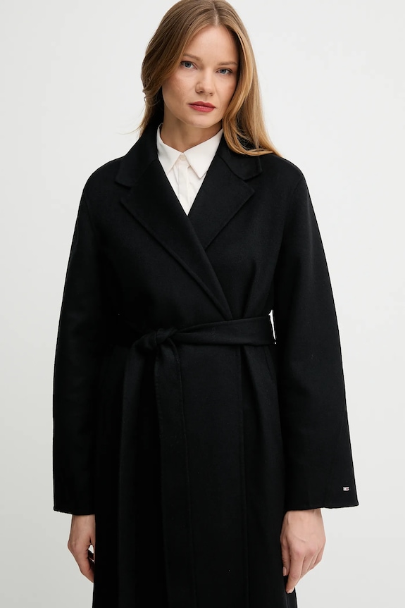 Tommy Hilfiger palton de lână negru WW0WW47286