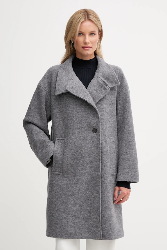Kabát s prímesou vlny Tommy Hilfiger nezateplené sivá WW0WW47372