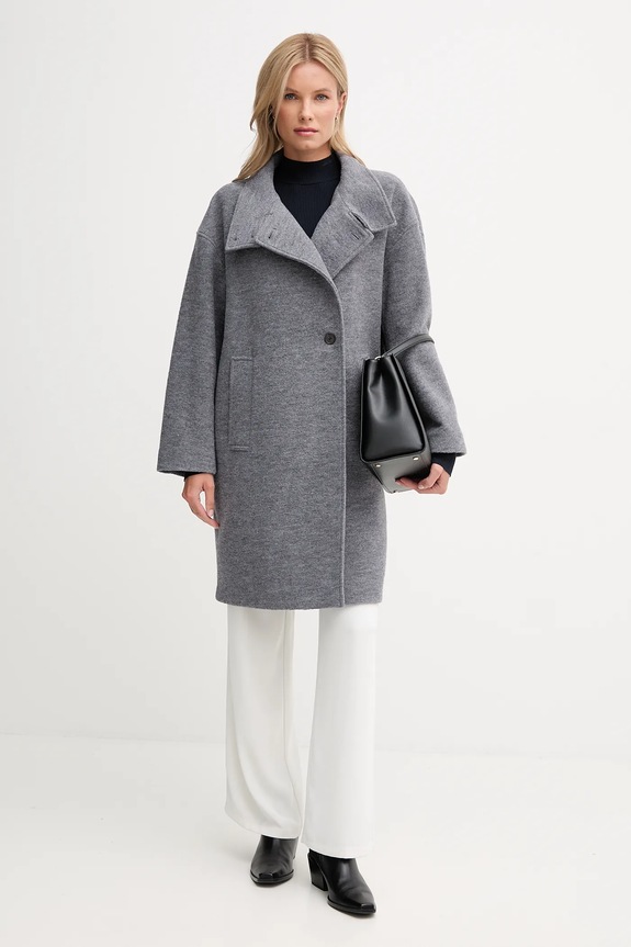 Kabát s prímesou vlny Tommy Hilfiger WW0WW47372 sivá AW25