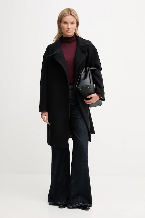Kabát s prímesou vlny Tommy Hilfiger WW0WW47372 čierna AW25