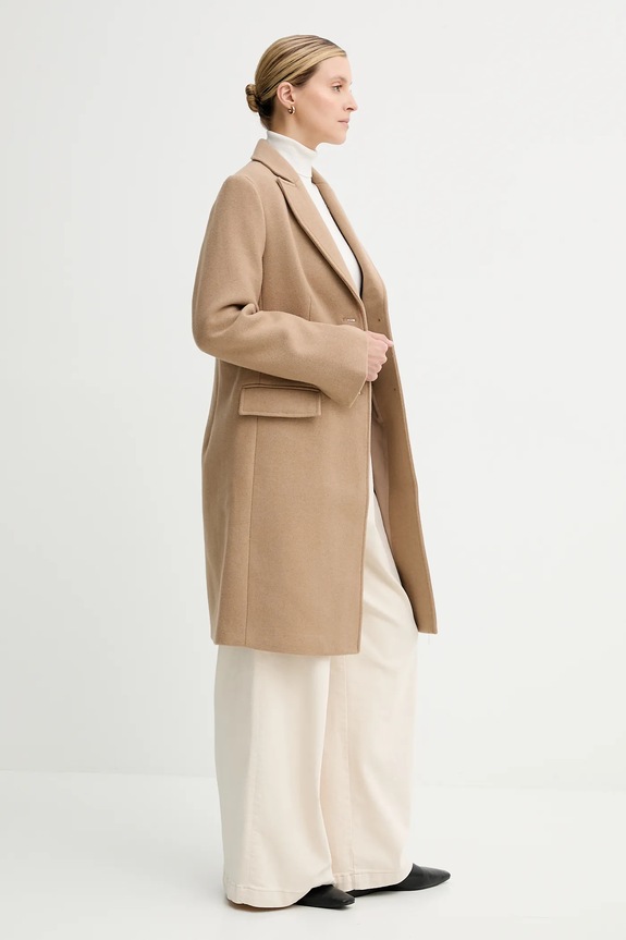 Vuneni kaput Calvin Klein LV044D558G bež AW25