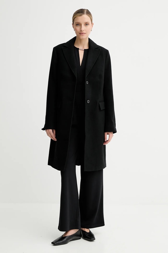 Calvin Klein płaszcz z wełną bez kaptura czarny LV044D558G