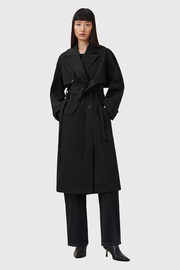 Bavlnený trenčkot AllSaints CADENCE dvojradové čierna W004OD