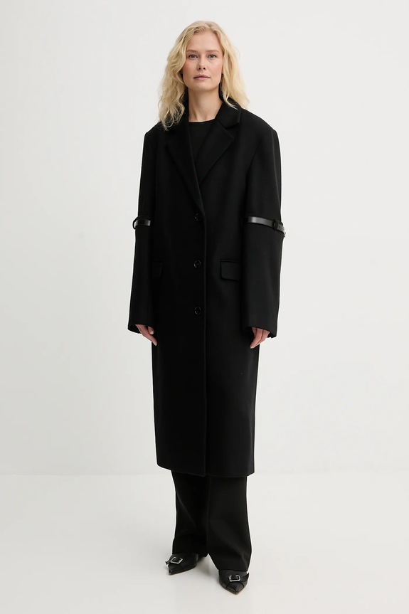 Παλτό με προσθήκη μαλλιού Coperni Logo Belted χωρίς μόνωση μαύρο COPM14F1011