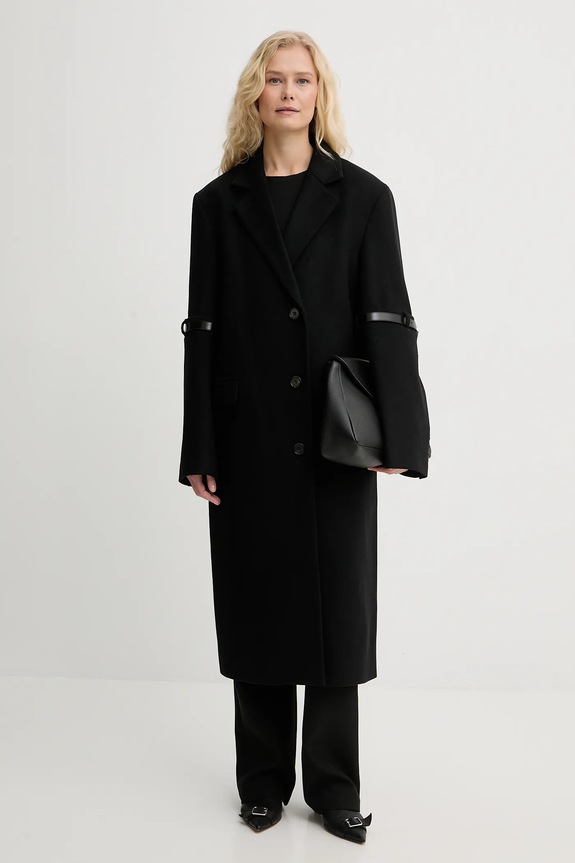 Παλτό με προσθήκη μαλλιού Coperni Logo Belted COPM14F1011 μαύρο AW25