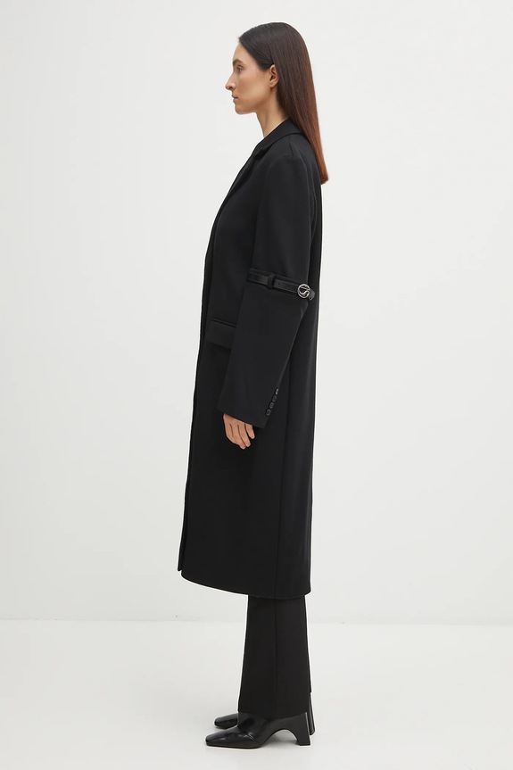 Coperni płaszcz z dodatkiem wełny Logo Belted COPM14F1011 czarny AW25