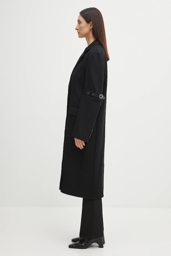 Coperni płaszcz z dodatkiem wełny Logo Belted COPM14F1011 czarny AW25