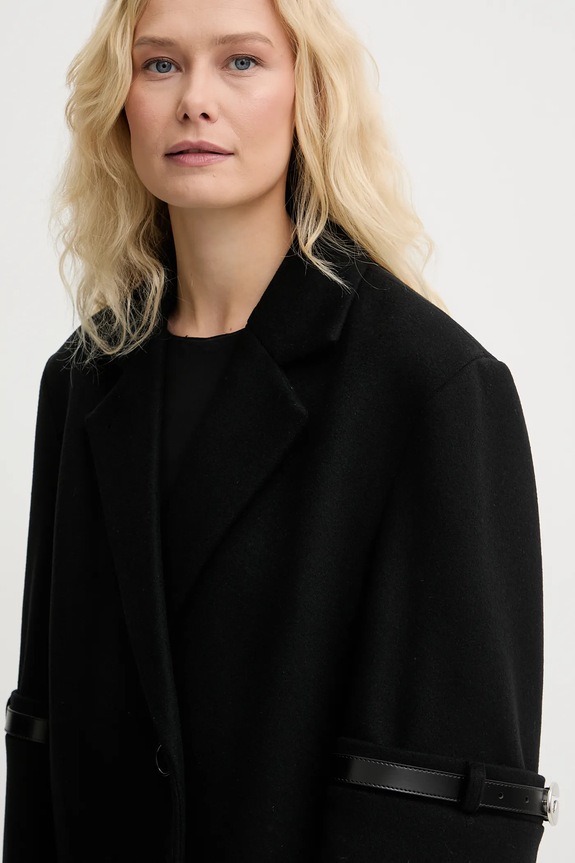 Παλτό με προσθήκη μαλλιού Coperni Logo Belted μαύρο COPM14F1011