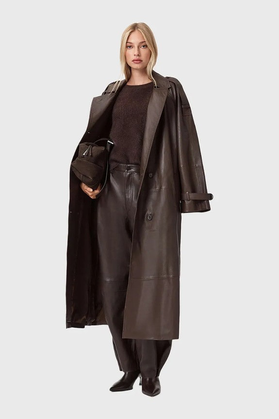 Odzież AllSaints płaszcz skórzany REED W004LD brązowy