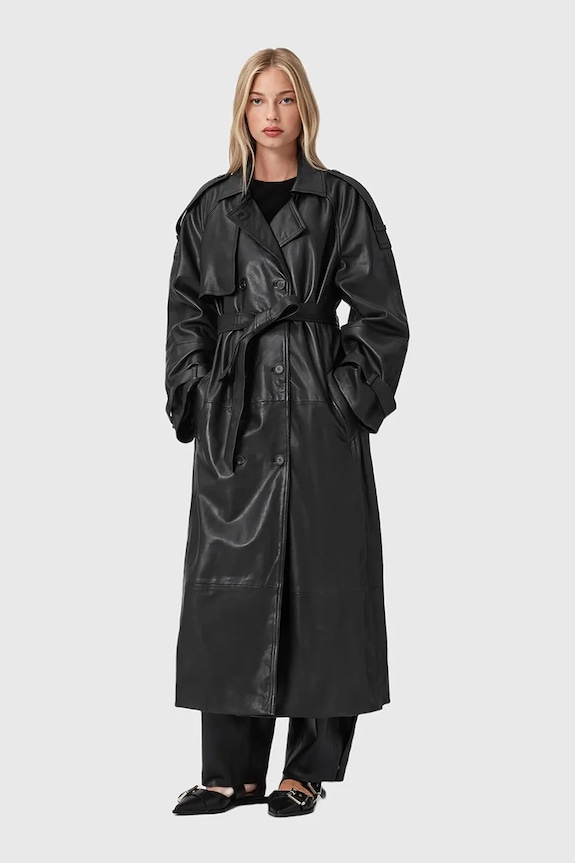 Кожаный плащ AllSaints REED кожа чёрный W004LD