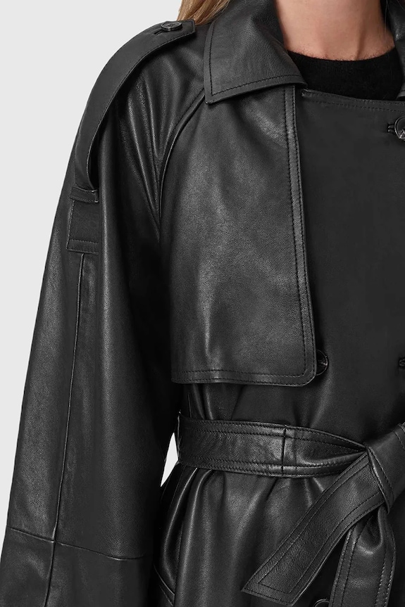 Кожаный плащ AllSaints REED W004LD чёрный NC25
