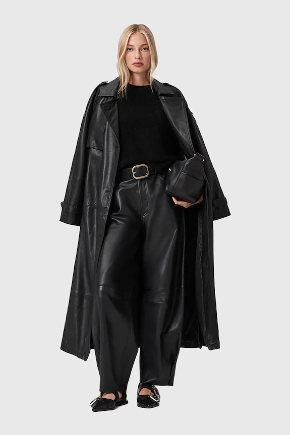 Кожаный плащ AllSaints REED W004LD чёрный