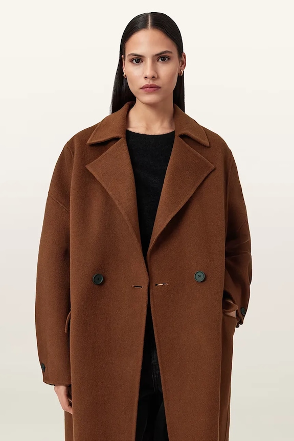 AllSaints płaszcz z dodatkiem wełny SELLMA W019OD bordowy NC25