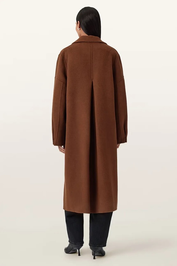 AllSaints płaszcz z dodatkiem wełny SELLMA W019OD bordowy
