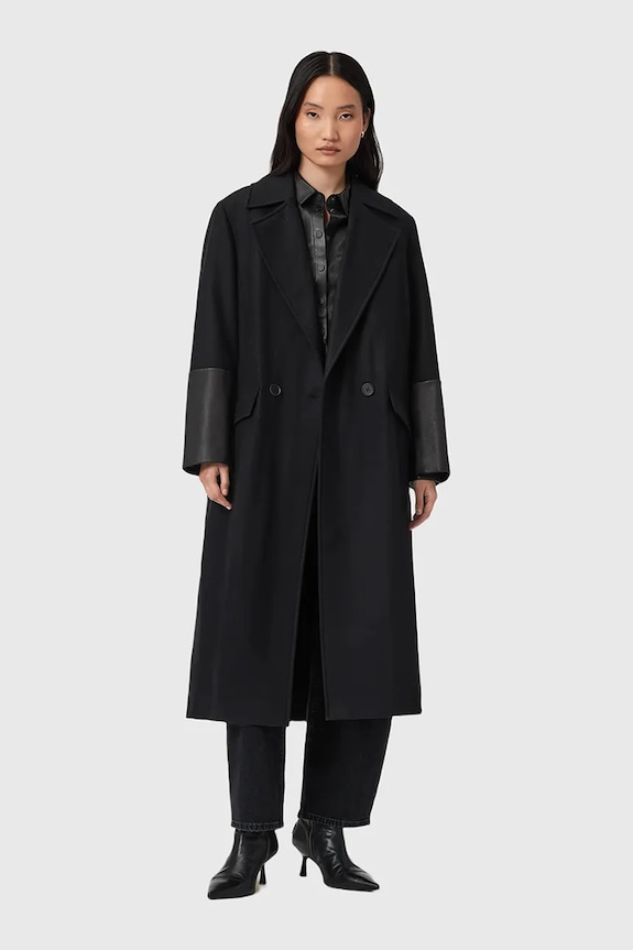Пальто с добавлением шерсти AllSaints SELLMA кожа чёрный W020OD