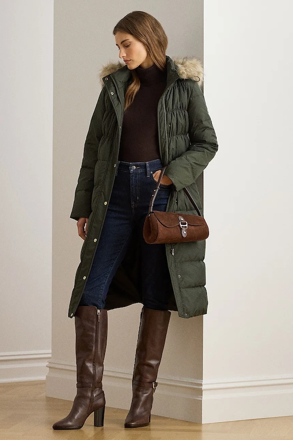 Páperová bunda Lauren Ralph Lauren jemné zateplenie zelená 297P04097