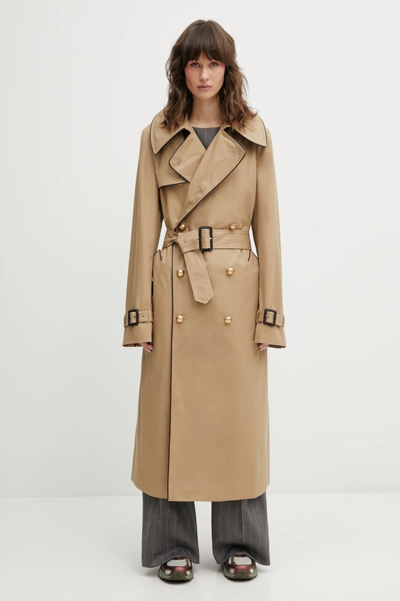 Wales Bonner płaszcz bawełniany Gates Crombie Coat bez kaptura beżowy UA25CO02.CO13.801