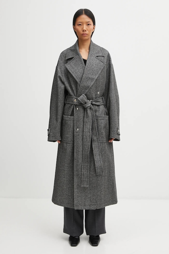 Fiorucci cappotto con lana Herringbone Maxi transitorio nero W25FWOCO001PL01GY01