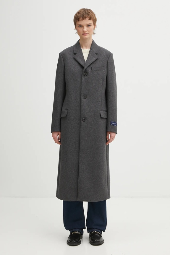 Пальто с добавлением шерсти Sporty & Rich Signature Logo Structured Wool без капюшона серый OW05064326GY11