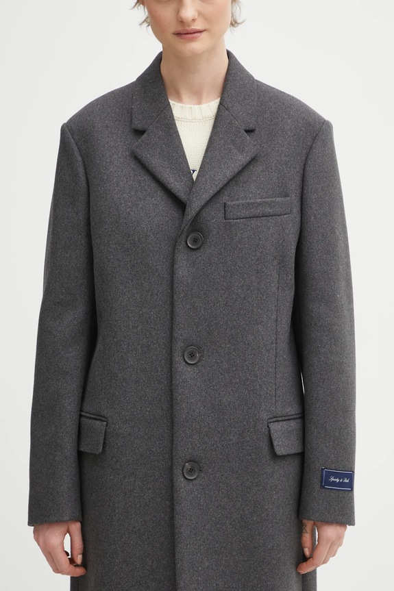 Пальто с добавлением шерсти Sporty & Rich Signature Logo Structured Wool серый OW05064326GY11