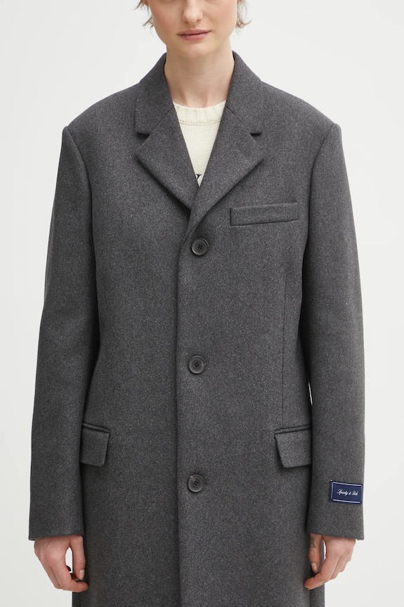 Пальто с добавлением шерсти Sporty & Rich Signature Logo Structured Wool серый OW05064326GY11