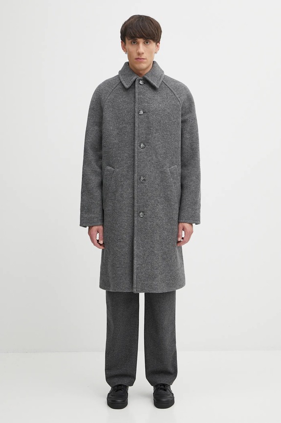 Vlnený kabát A.P.C. manteau gaston bez kapucne sivá WVBEH.H01516