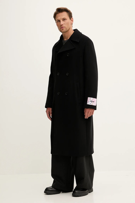 MSGM płaszcz z wełną 3940MC08.257603 czarny AW25