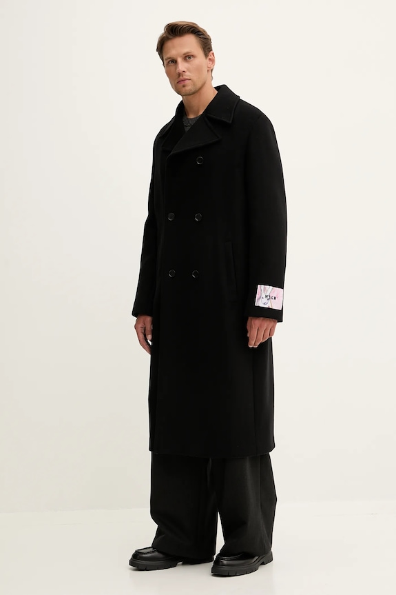 MSGM płaszcz z wełną 3940MC08.257603 czarny AW25