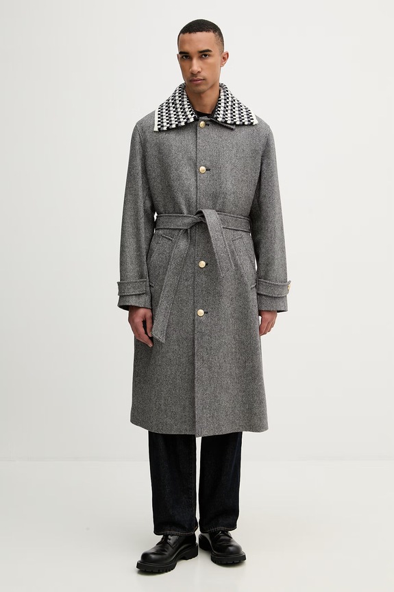 Vlnený kabát Drôle de Monsieur Le Manteau Tweed bez kapucne sivá I.CT147.WV014