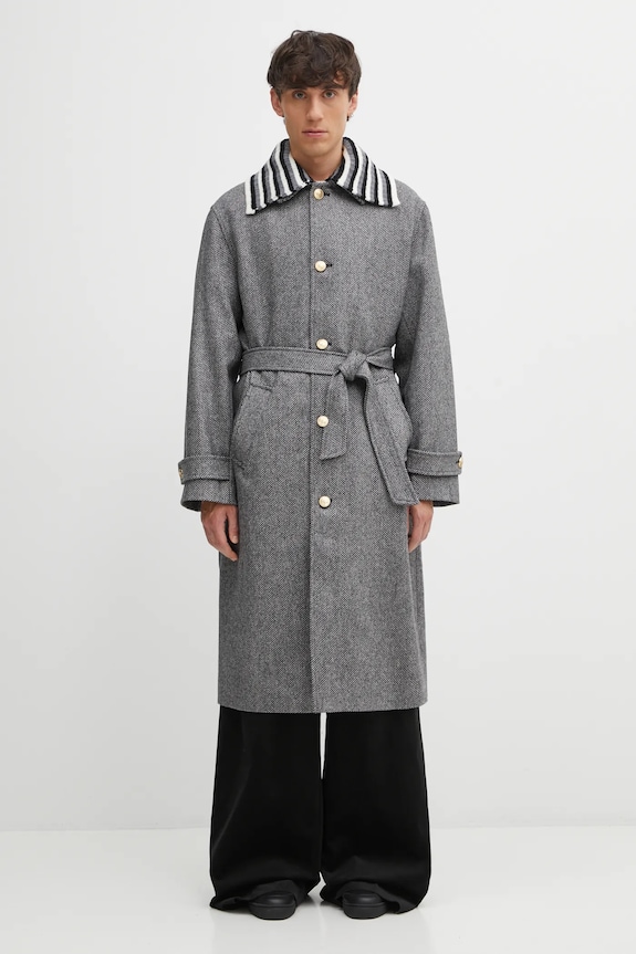 Вовняне пальто Drôle de Monsieur Le Manteau Tweed без капюшона сірий I.CT147.WV014