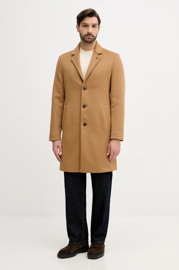 Kabát s vlnou Tommy Hilfiger MW0MW40768 hnědá AW25
